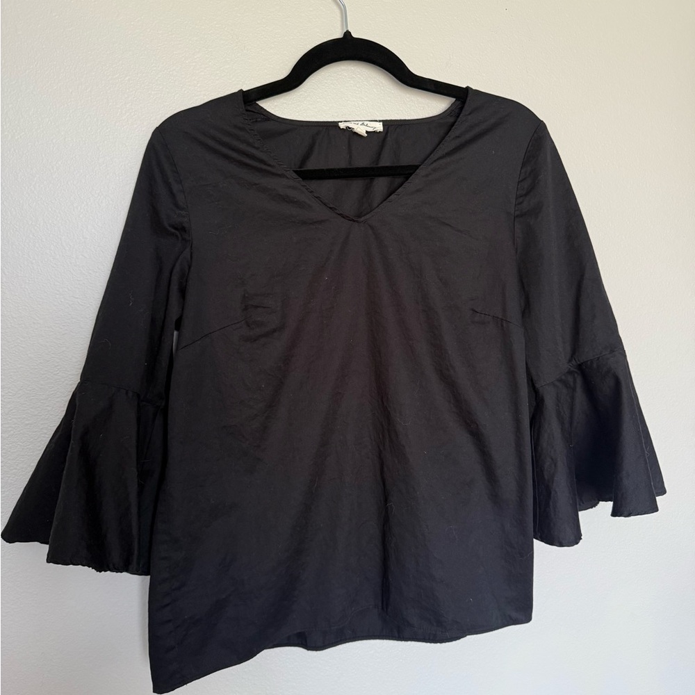 Black V-Neck Bell Sleeve Top
